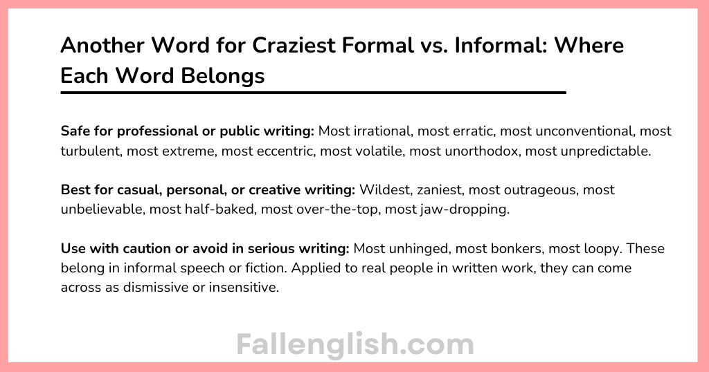 Another Word for Craziest Formal vs. Informal: Where Each Word Belongs