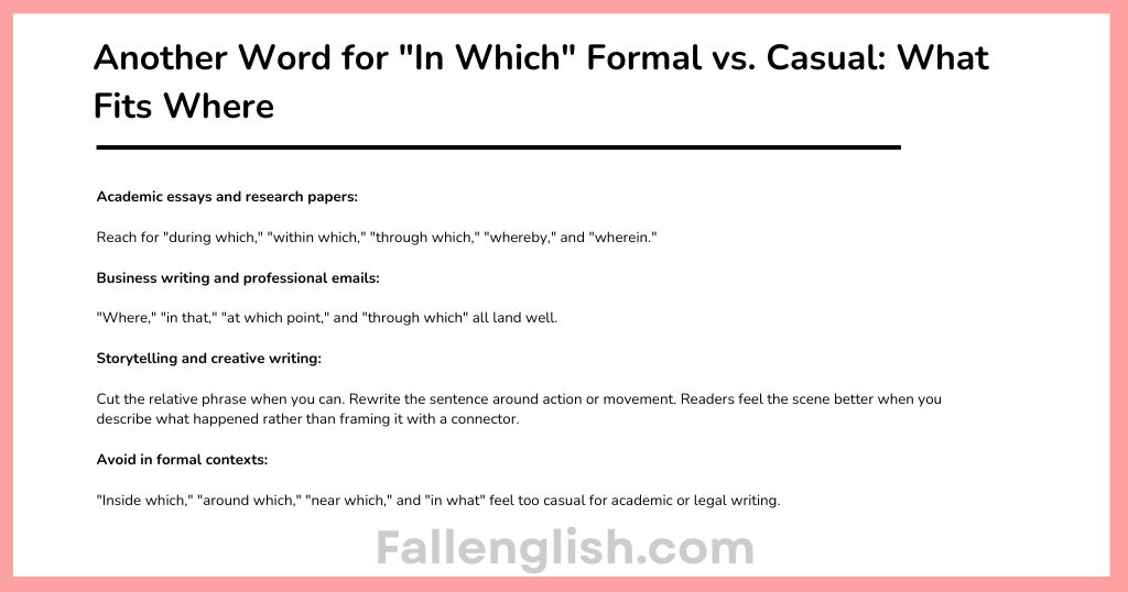 Another Word for "In Which" Formal vs. Casual: What Fits Where