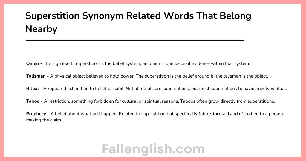 Superstition Synonym Related Words That Belong Nearby