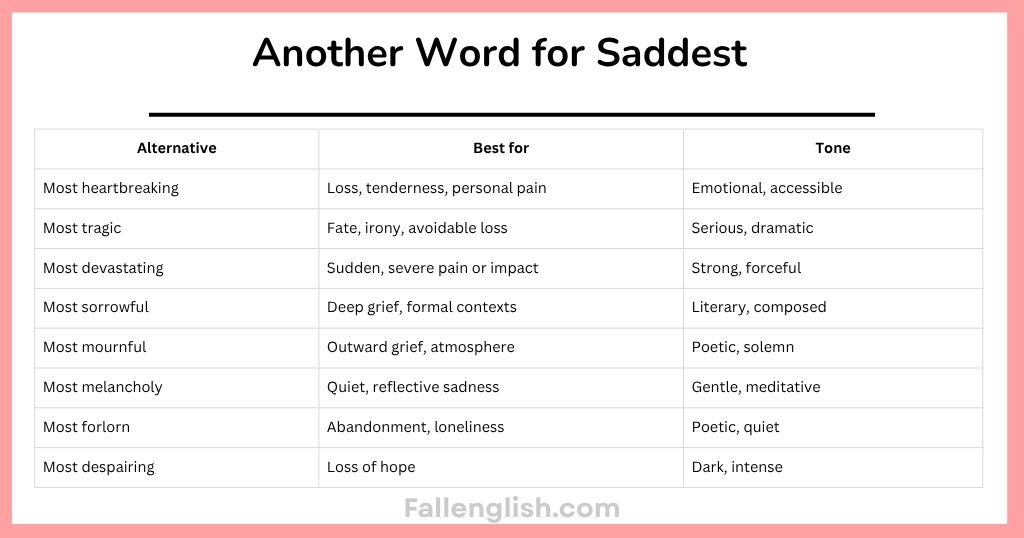 Another Word for Saddest Comparison at a Glance
